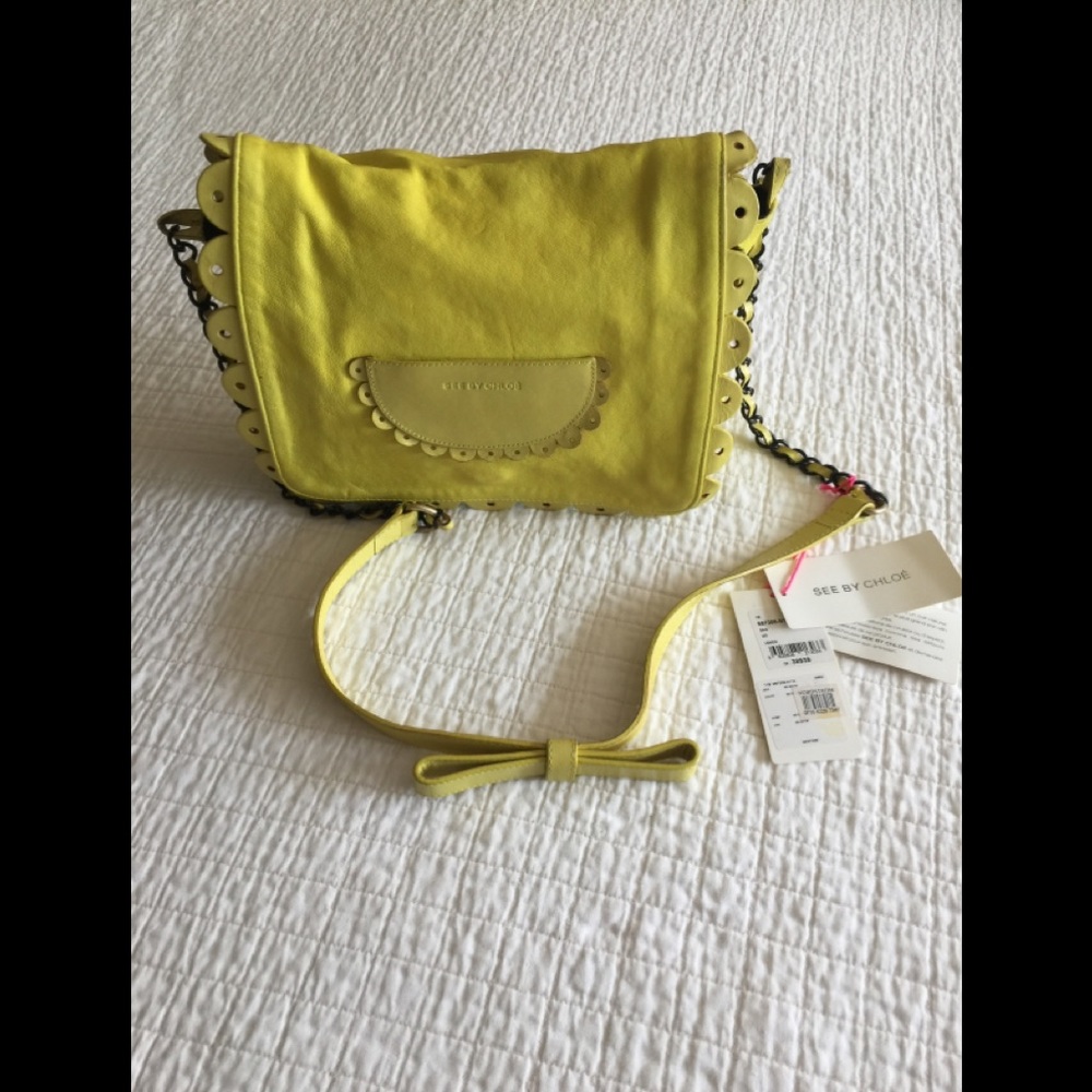NWT See by Chloe lemon leather crossbody bag w/ chain/leather/bow strap